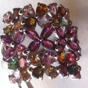 Unheated Marquise Rhodolite 5x2.5mm Tourmaline 925 Sterling Silver Ring Size 8.5